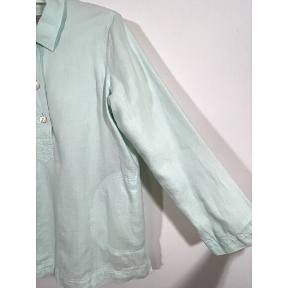 J.Jill Seafoam Green Long Sleeve 3 Button Tunic Jersey Lined Linen Pockets Small - Picture 3 of 11